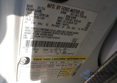 2016 Ford Expedition El Xlt z USA, uszkodzony, nr VIN 1FMJK1HT1GEF33535